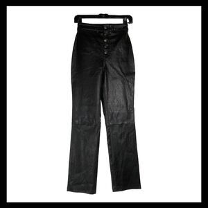 Revolve L’Academie Los Angeles Black Leather Pants XXS High Waist Button Front